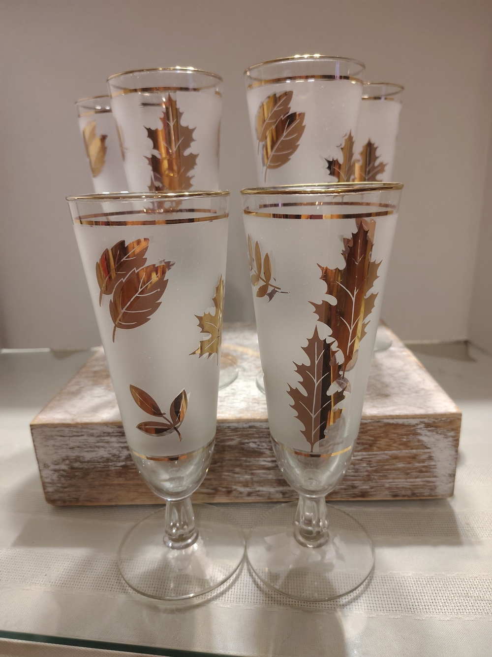 Libby Gold Leaf  Foliage Frosted Pilsner Glasses  - Set Of 6
